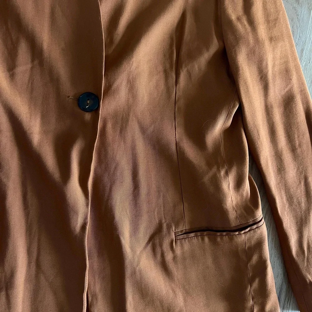 Vintage 90s orange long Rayon blazer oversized classic minimalist large office - Picture 15 of 15